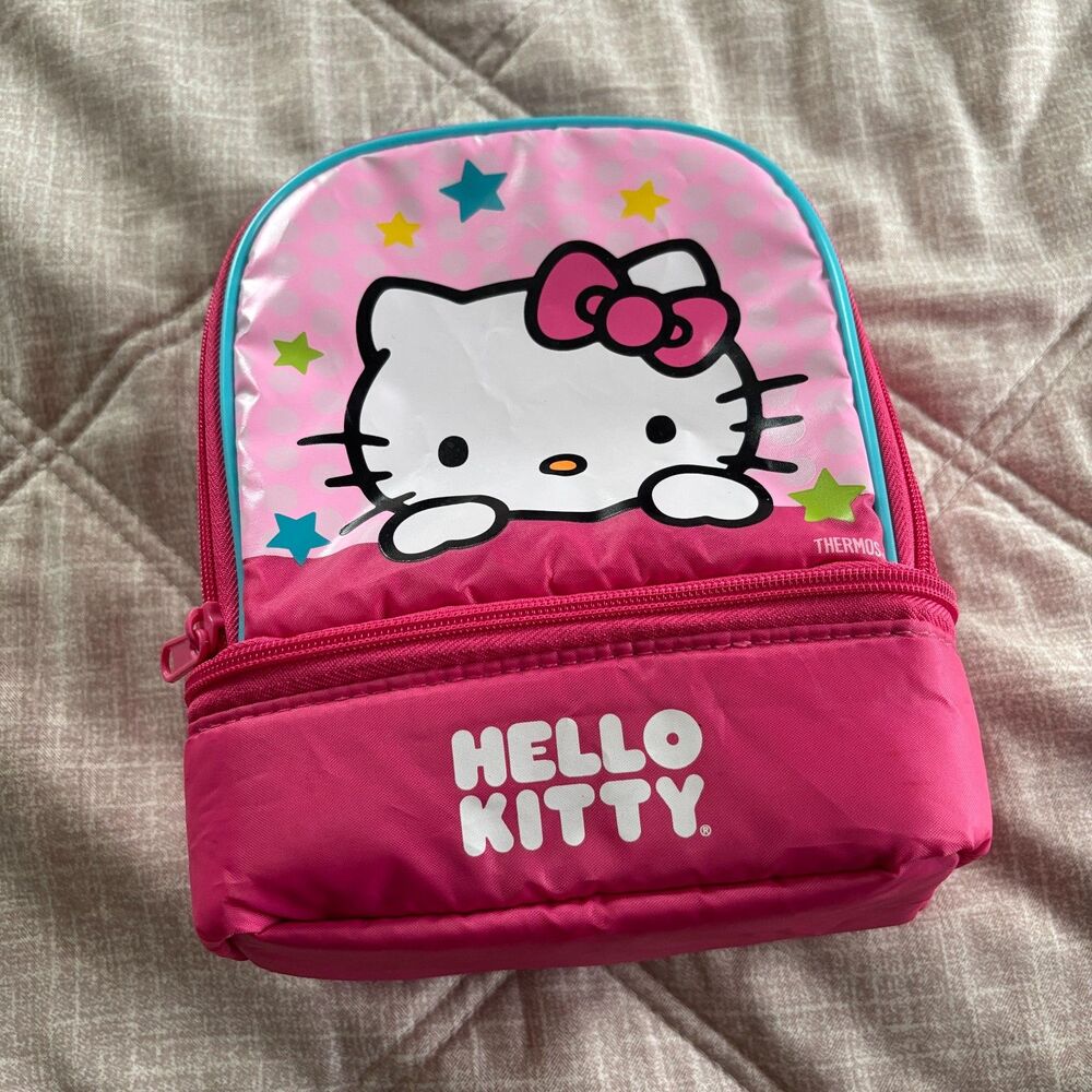 Vintage Thermos Hello Kitty Dual Compartment Insulated Lunch Bag Pink Blue EUC